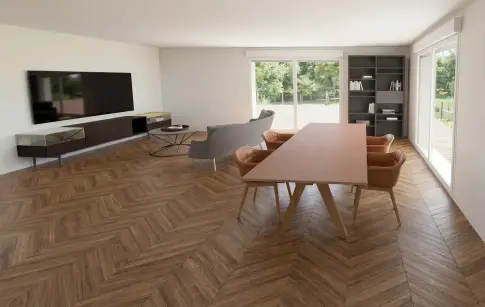 Salon Salle Manger Table Terracotta Canapé Gris